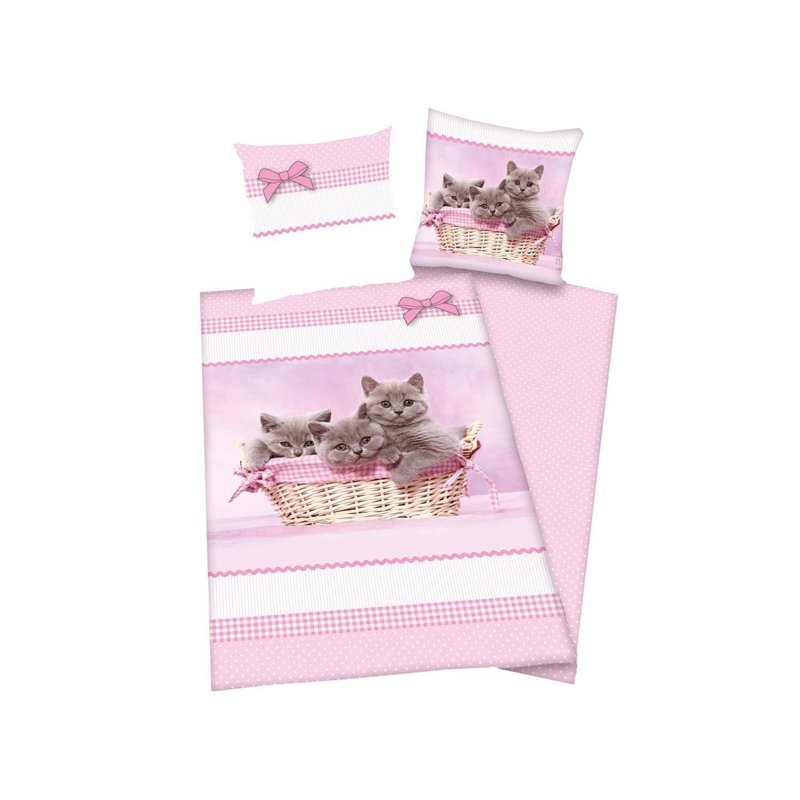 Housse De Couette 90x190 Chat Noir Rose Fleurs - Microfibre Douce, Taie D'oreiller 65x65 - TKCQX