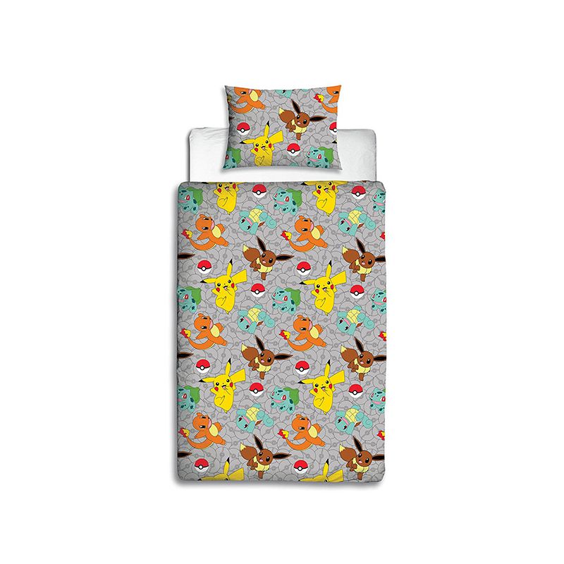 Parure De Lit Enfant Pokémon 135x200 Cm + Taie 80x80 Cm - Pikachu, Carapuce, Salamèche, Bulbizarre - 100% Polyester